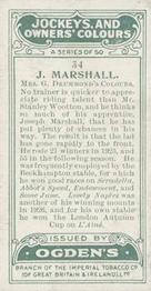 1927 Ogden's Jockeys and Owners' Colours #34 Joseph Marshall Back